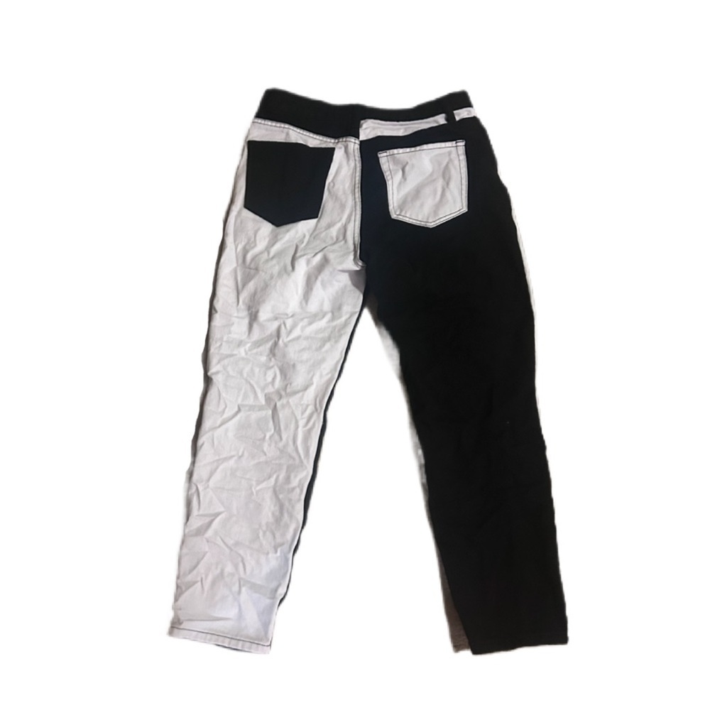 Colorblock Streetwear denim jeans pants Black White Distressed relaxed straight